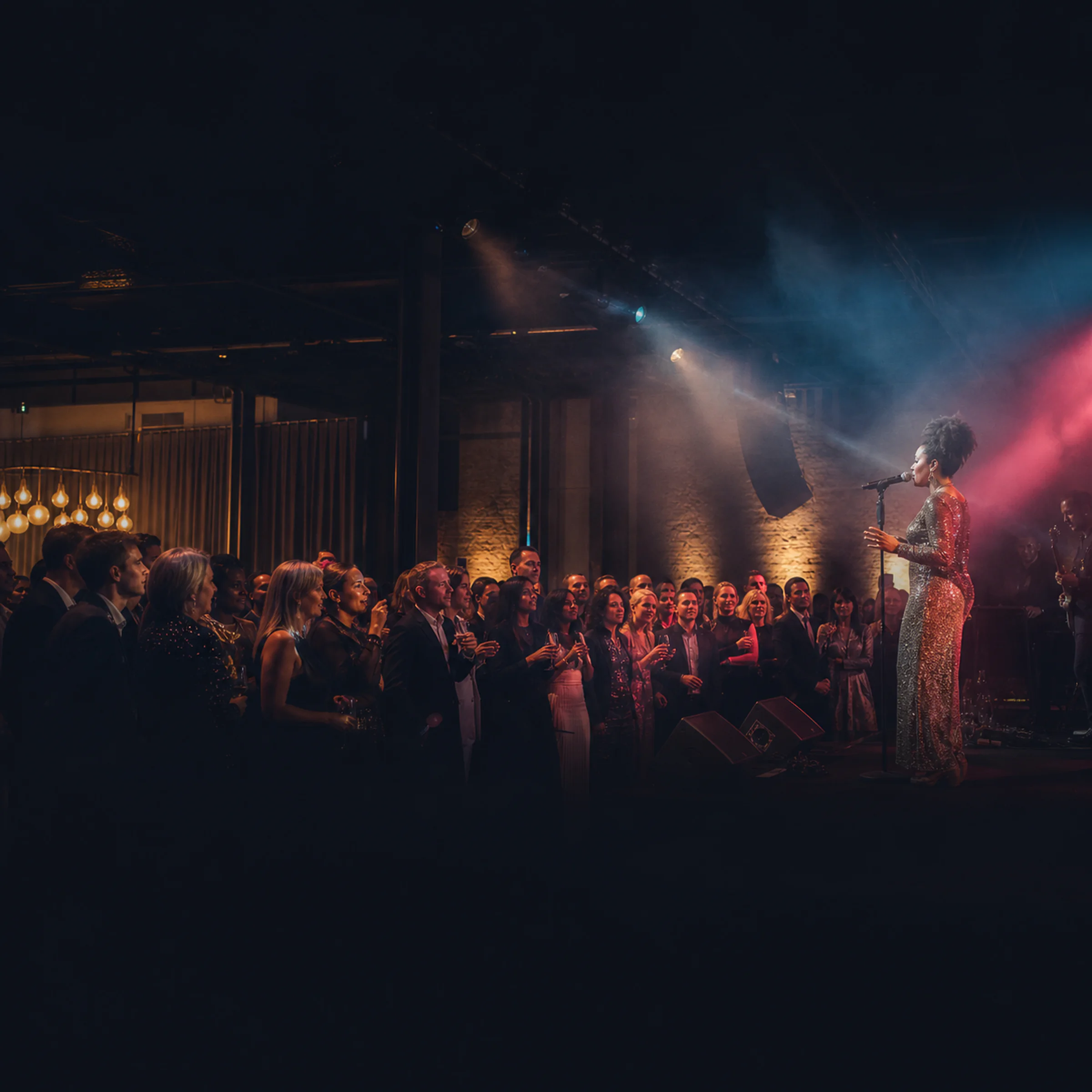 Guests watching a live performance at an event