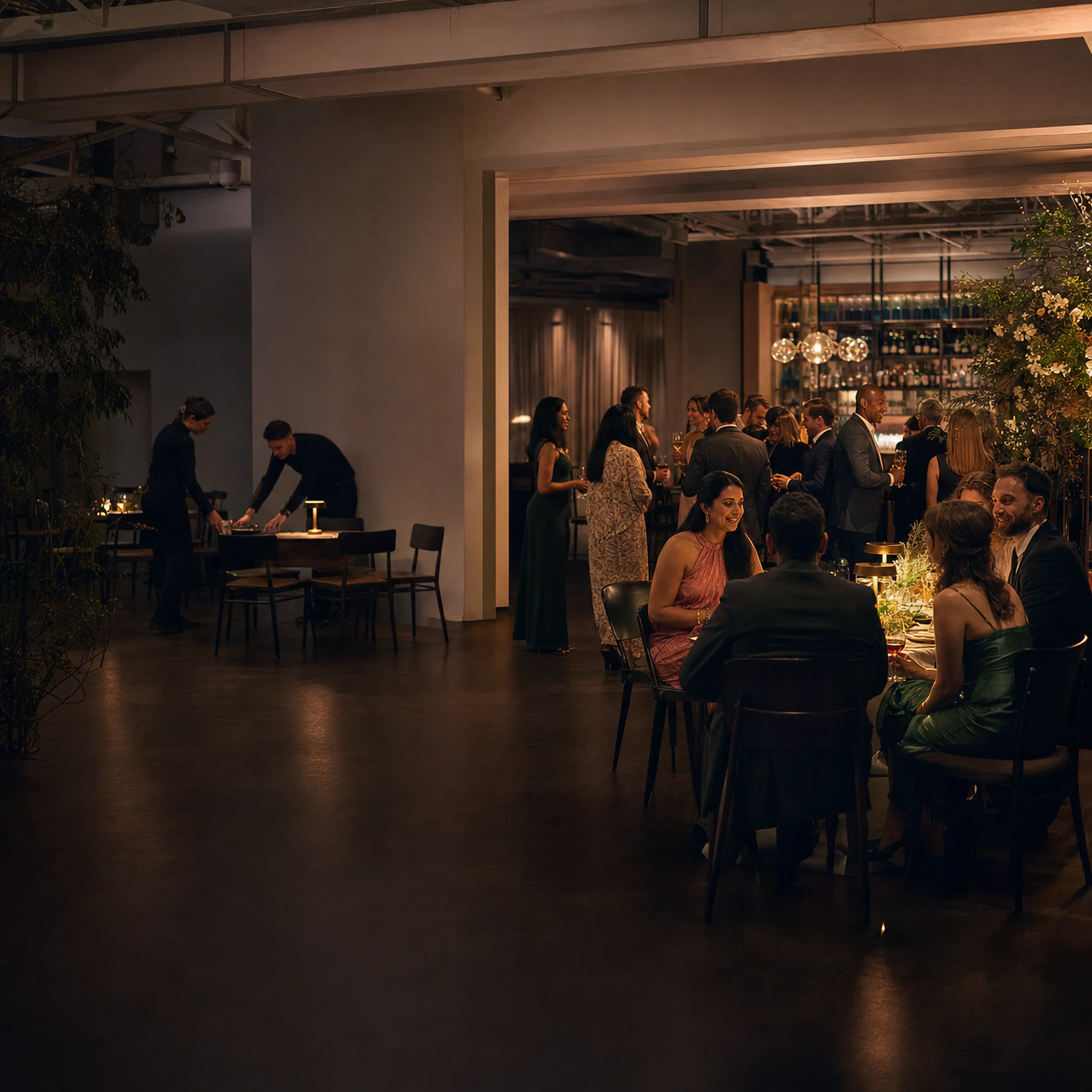A contemporary London event venue prepared for a programme.
